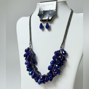 Dramatic Iridescent Indigo Teardrop Statement Set